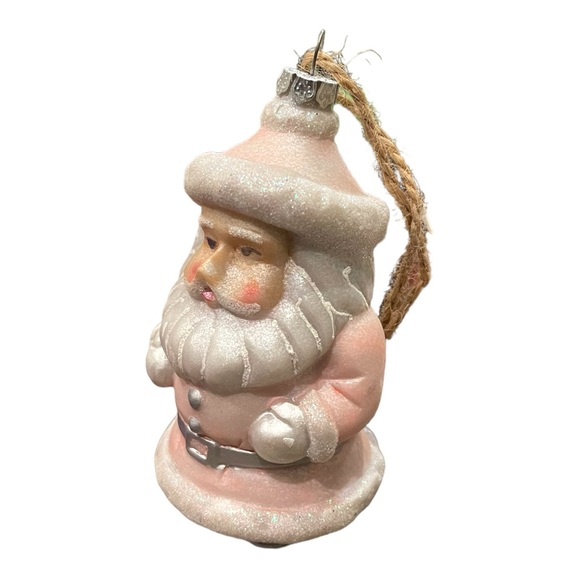 Vintage Pottery Barn Mercury Glass Santa Ornament Pink & White 5"H #D537Q - Picture 6 of 9
